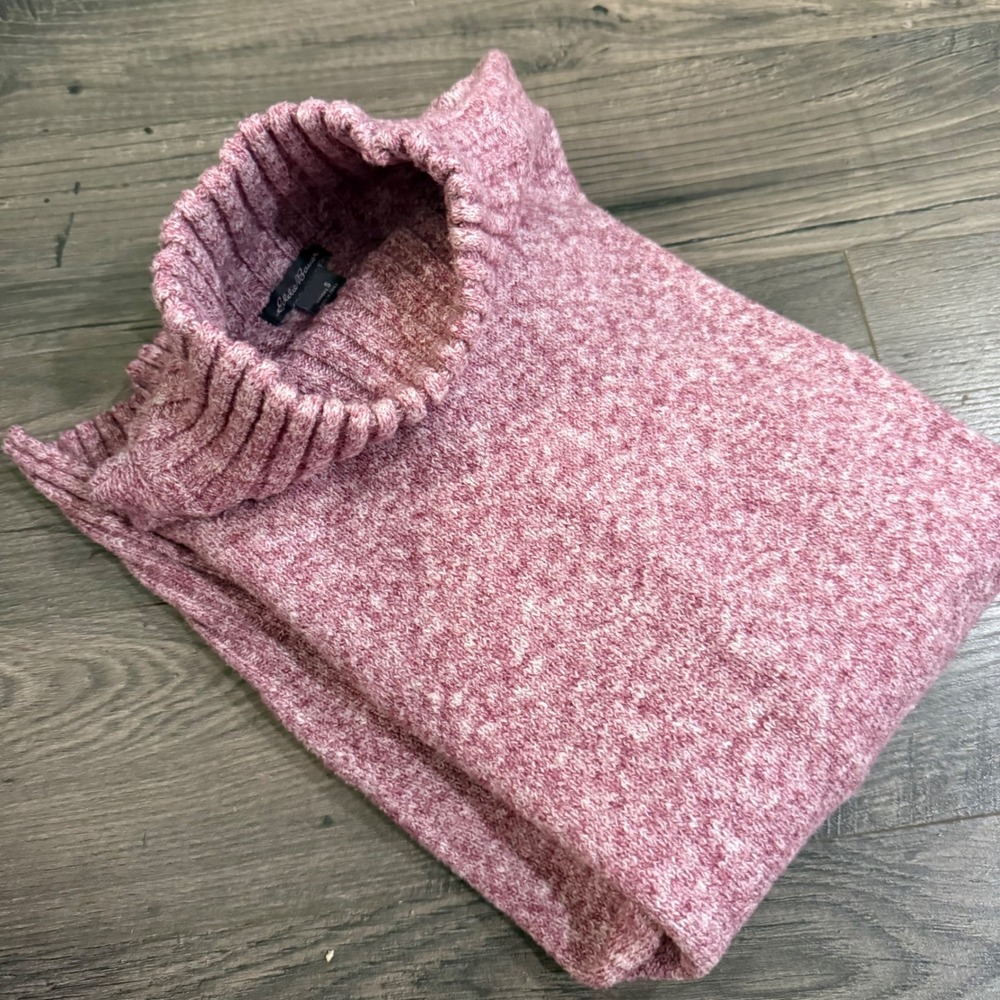 Eddie Bauer Pink Marled Mock Neck Sweater Womens Small Ribbed Knit Pullover